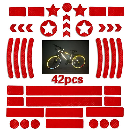 Bicycle reflective tape with geometric grid pattern in four colours showing 11.5x21cm dimensions