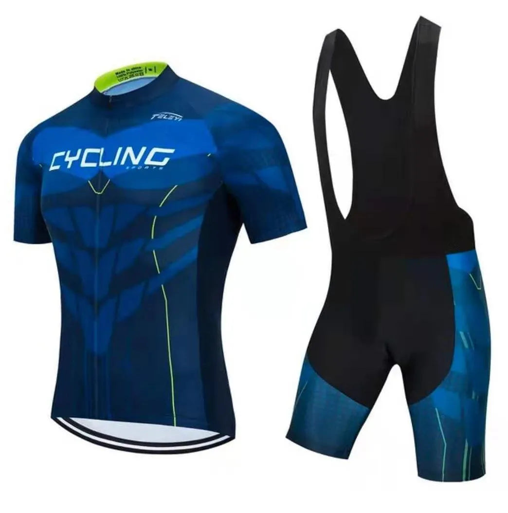 Cycling jersey and pants set in moisture-wicking fabric for summer riding