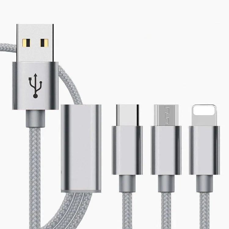 Three-in-one mobile phone charging cable with Micro USB connector in six colour options