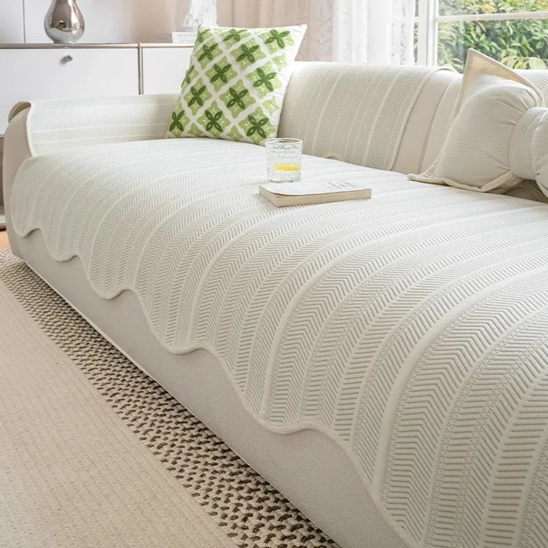 Special-shaped ice silk sofa cover with straight row mat construction and non-slip cushion in jelly green pattern