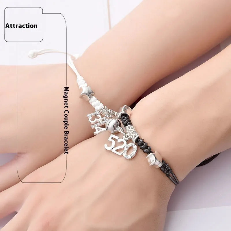 Magnetic couple bracelets with crown design and electroplating finish