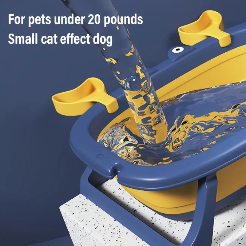 Portable foldable pet tub for washing small animals under 20 pounds in blue or orange colour