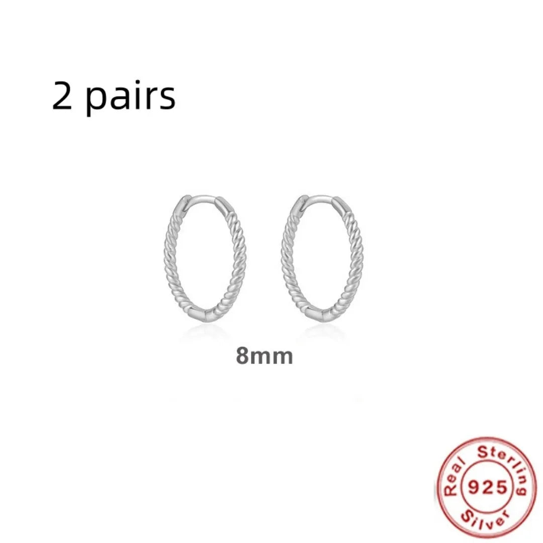 S925 sterling silver twisted string round ring earrings in gold or platinum colour