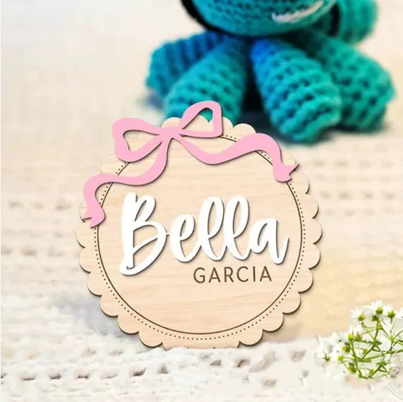 Customised wooden square ornament with personalised name for baby room decoration