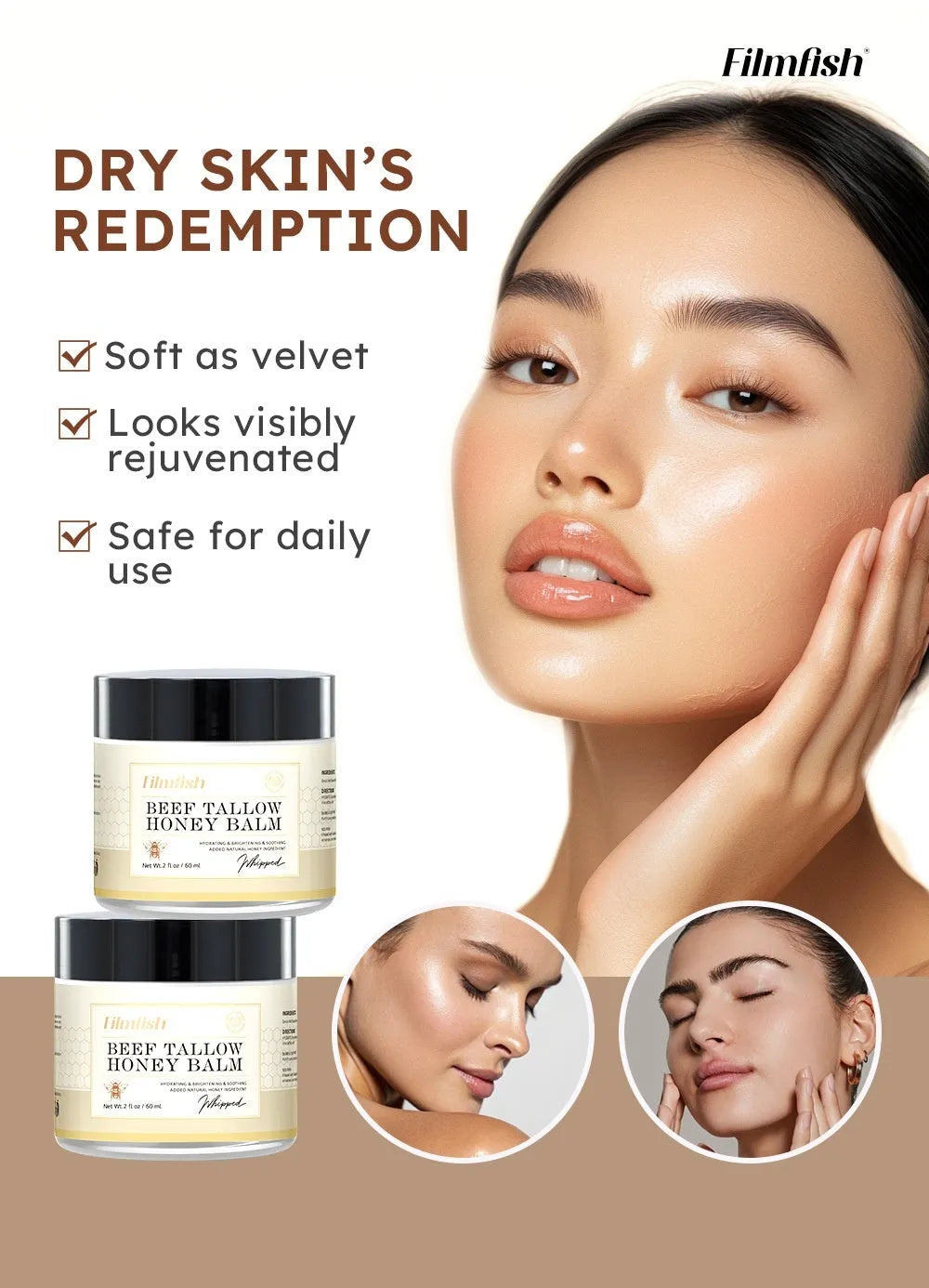 Honey moisturiser body cream in 60ml tube for dry skin treatment and hydration care