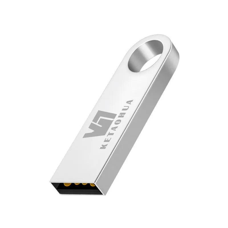 Silver metal car-shaped USB flash drive on a white background