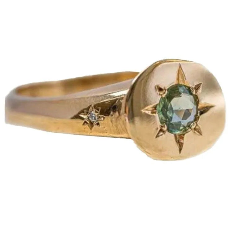 Gold colour adjustable star ring with asterism zircon accent stones on zinc alloy