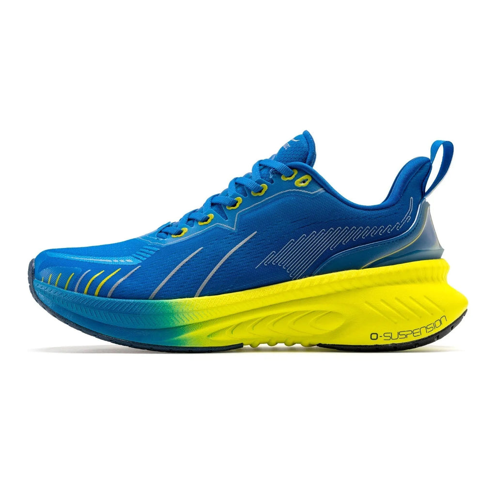 Low top running shoes with striped pattern, embroidery details, and rubber sole in multiple colour options