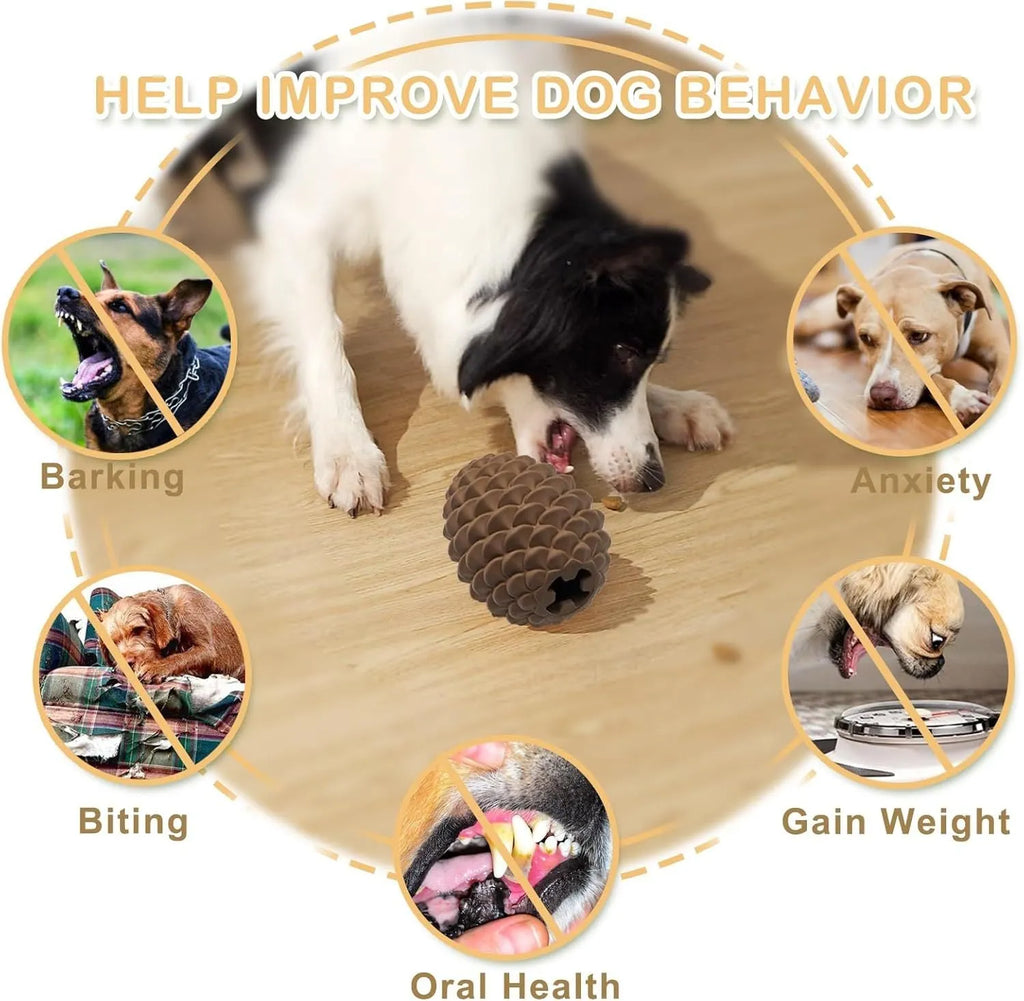 Yellow pine cone shaped indestructible dog chew toy with treat dispenser hole