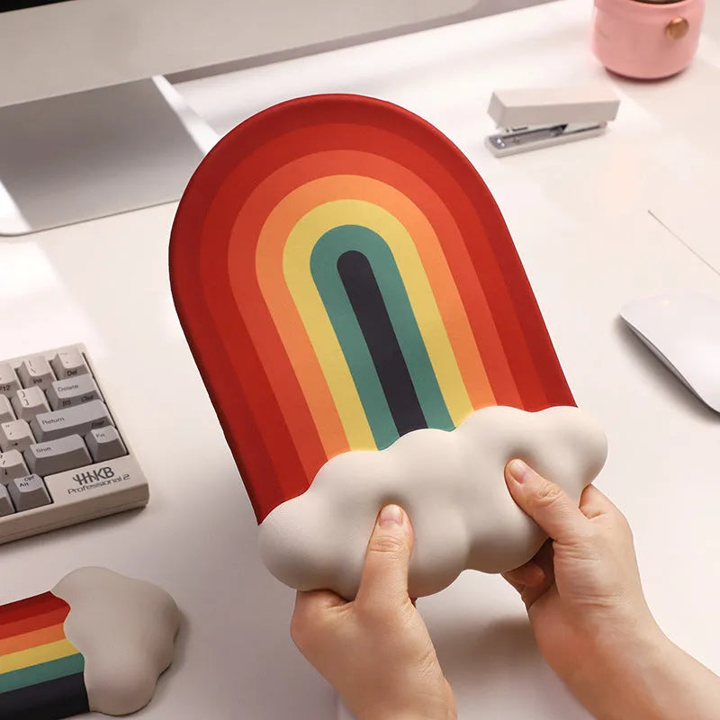 Silicone wrist rest mouse pad and keyboard support pad with Cloud Rainbow pastoral design