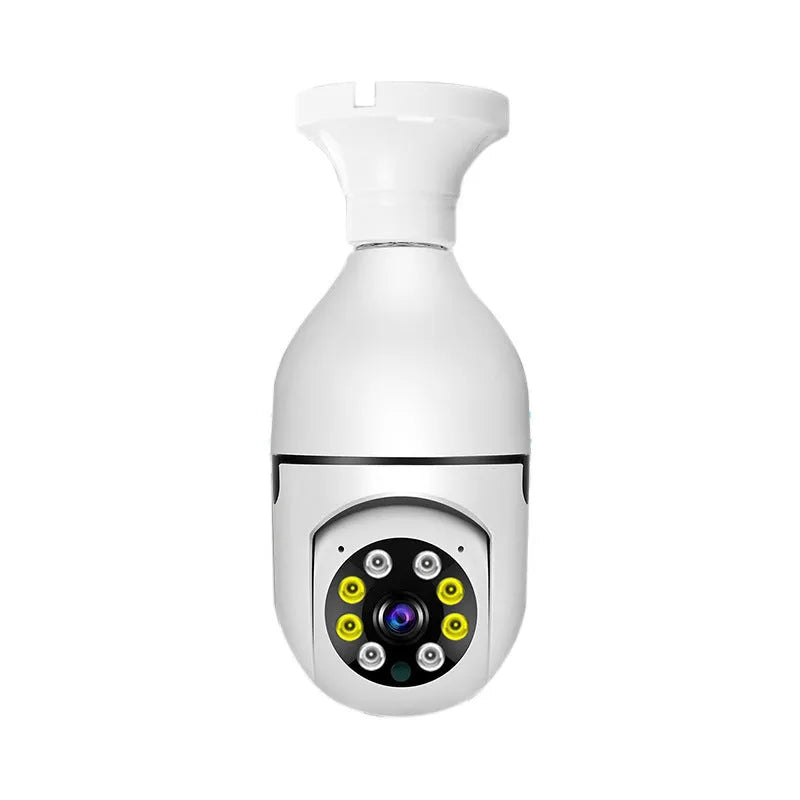 Wireless bulb security camera with 5cm diameter lamp head showing e27 fitting for standard light sockets
