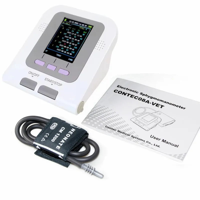 CONTEC08A veterinary digital blood pressure monitor unit with colour screen and animal cuff