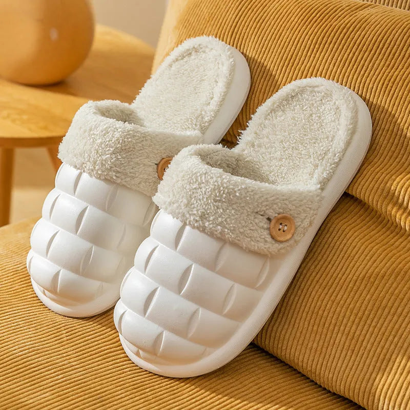 Women's detachable plaid winter slippers with plush lining and non-slip EVA soles in various colours