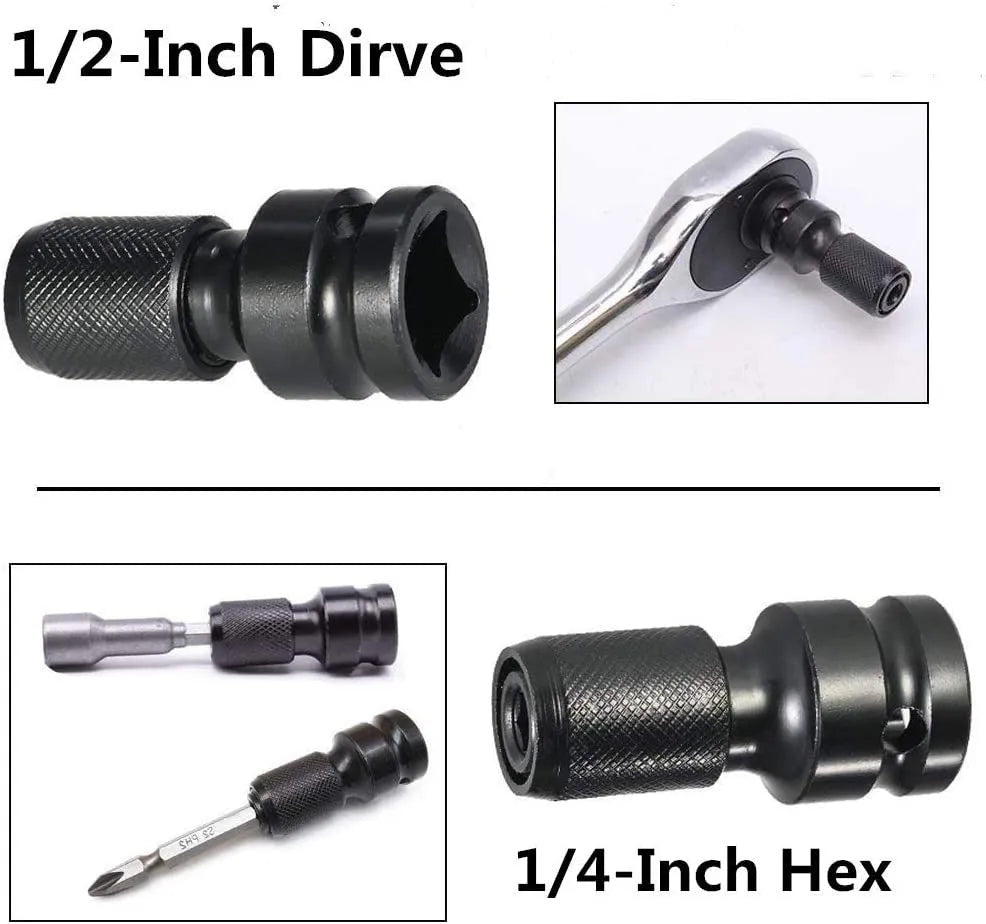 No. 45 steel telescopic bit holder adapter for 1/2-inch to 1/4-inch cross-over use