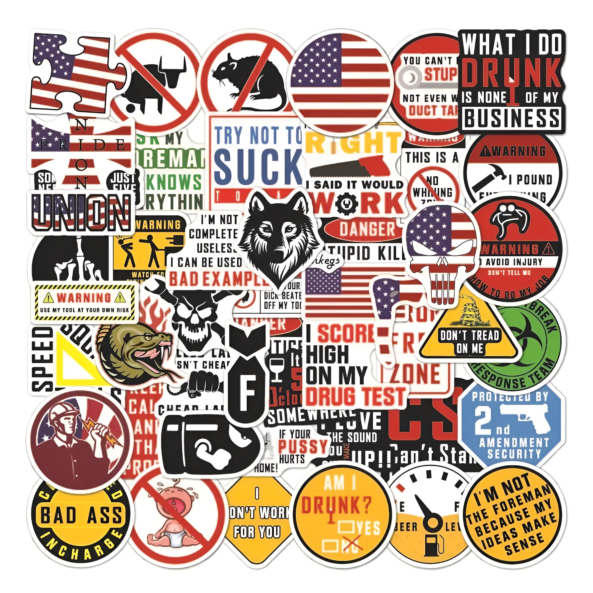Waterproof warning stickers pack with bright film coating for motorcycle helmets and equipment