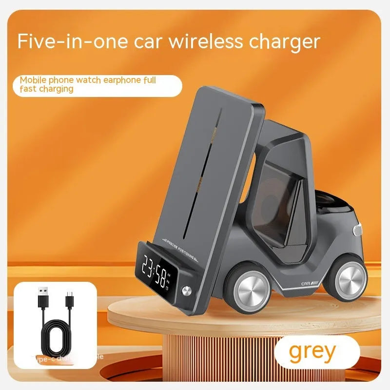 Grey, white, yellow, and orange 15W three-in-one wireless fast charging bracket for mobile phones and tablets