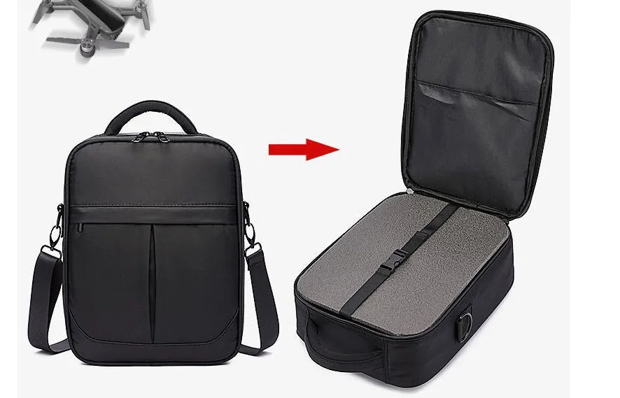 Black Oxford fabric men's messenger bag showing shoulder strap and structured shape