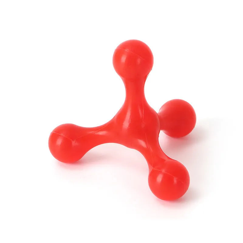 Blue silicone three-legged chew toy for small and medium dogs on a white background.