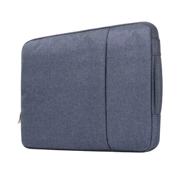 Grey canvas tablet case handbag open to show interior for a 12.9-inch device.
