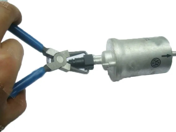 Caliper tubing pliers for fuel line maintenance with special connector removal jaws in L and S sizes