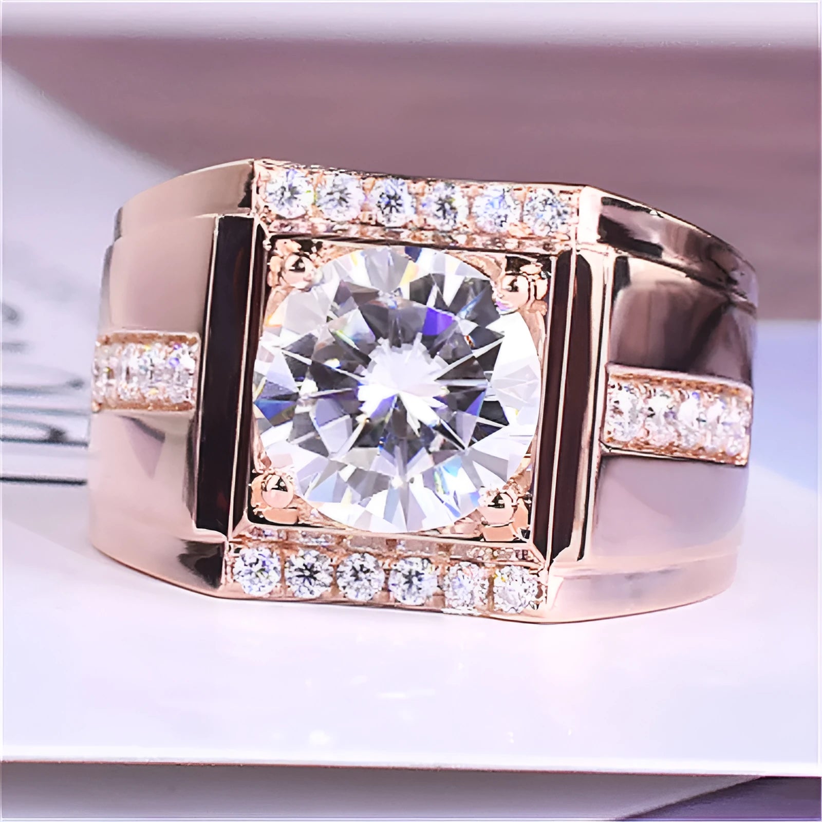Men's adjustable diamond zircon ring in geometric shape with open mouth design