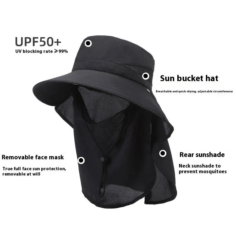 Men's wide brim fishing hat in polyester with adjustable sizing for sun protection