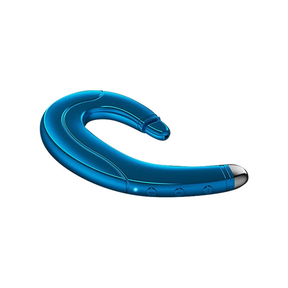 Single-ear out-of-ear Bluetooth headset for driving shown in black, blue, and red colour options.