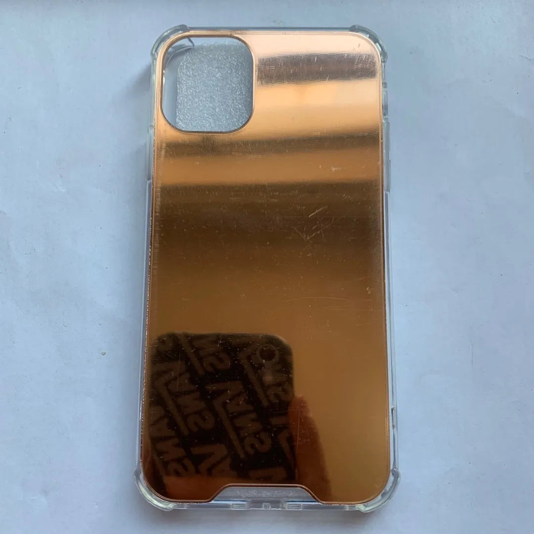 Mirror finish protective TPU case for iPhone shown in various colours.