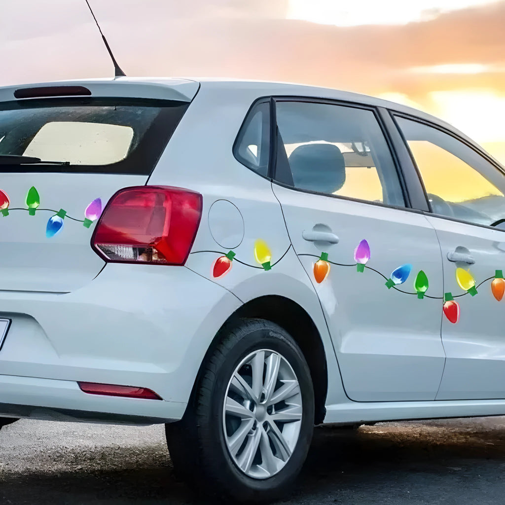 Christmas light bulb reflective magnetic set with 24 white honeycomb bulbs and 12 magnetic wires for car and refrigerator decoration