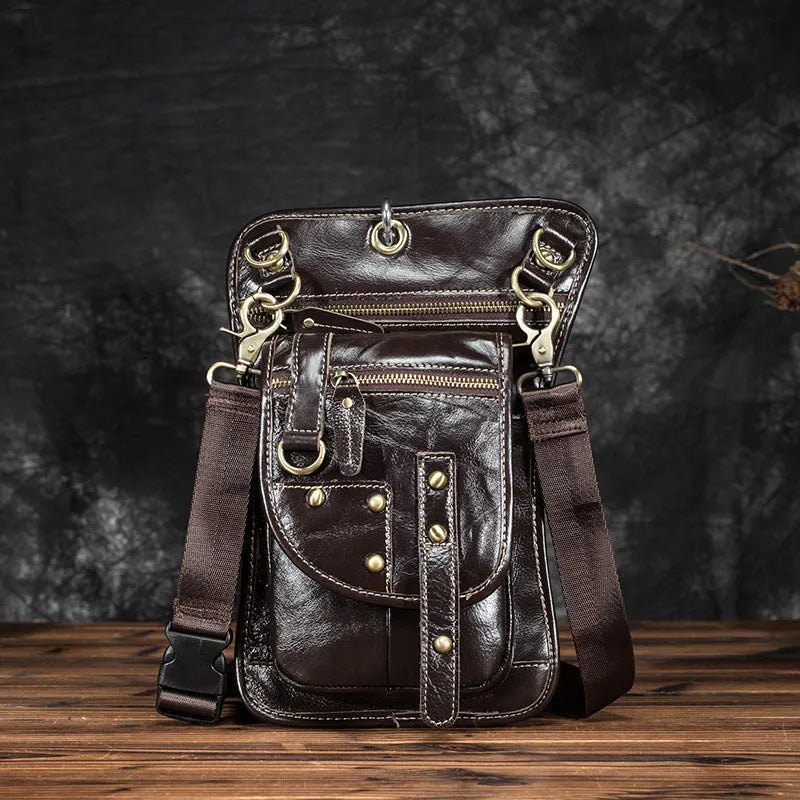 Men's genuine leather punk fanny pack with phone and ID pockets in multiple colour options