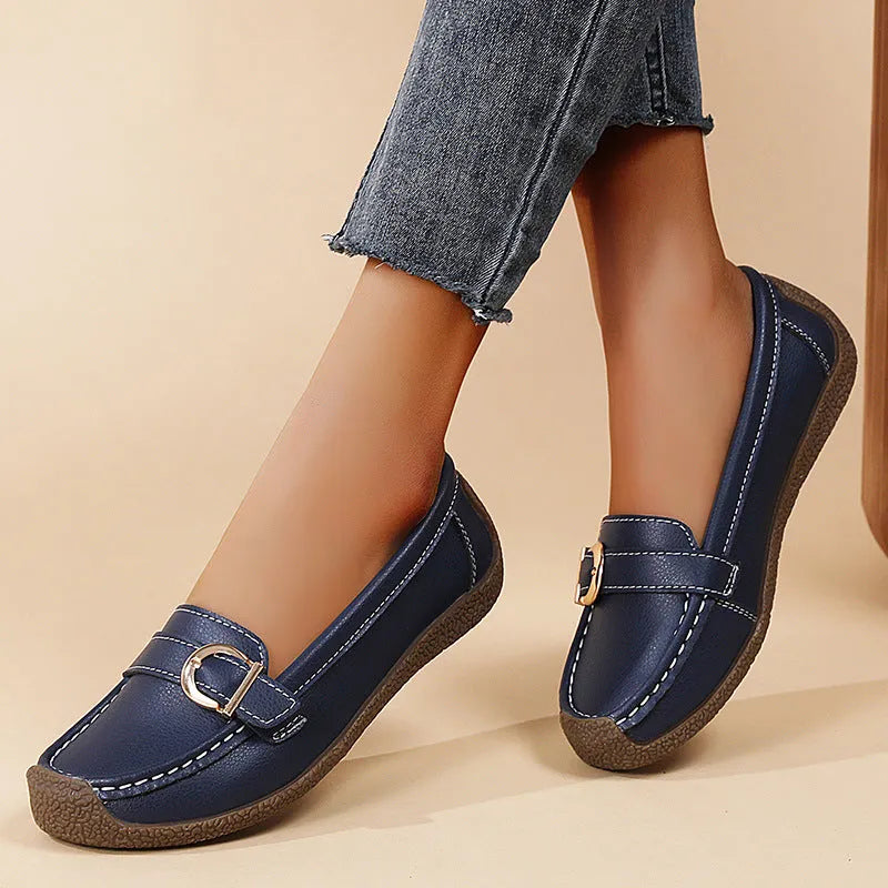 Women's casual loafers with round toe, artificial PU upper, and beef tendon sole in multiple colours