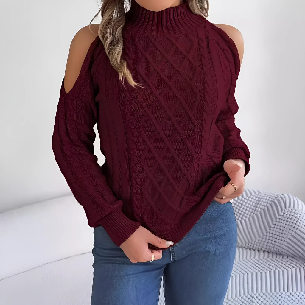 Women's twisted pattern strapless pullover sweater with lantern sleeves in acrylic knitwear