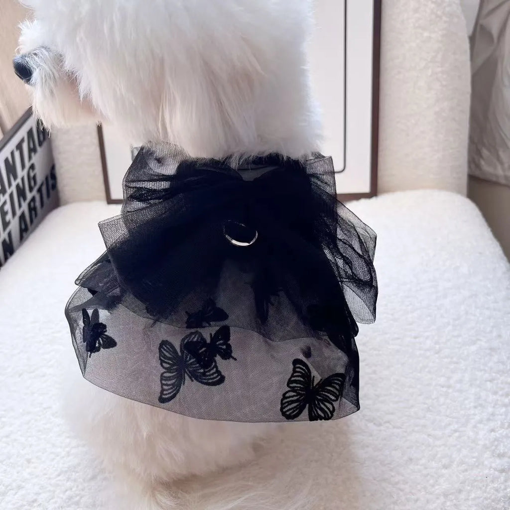 Black polyester tulle princess skirt pet clothing for small dogs and cats in five sizes
