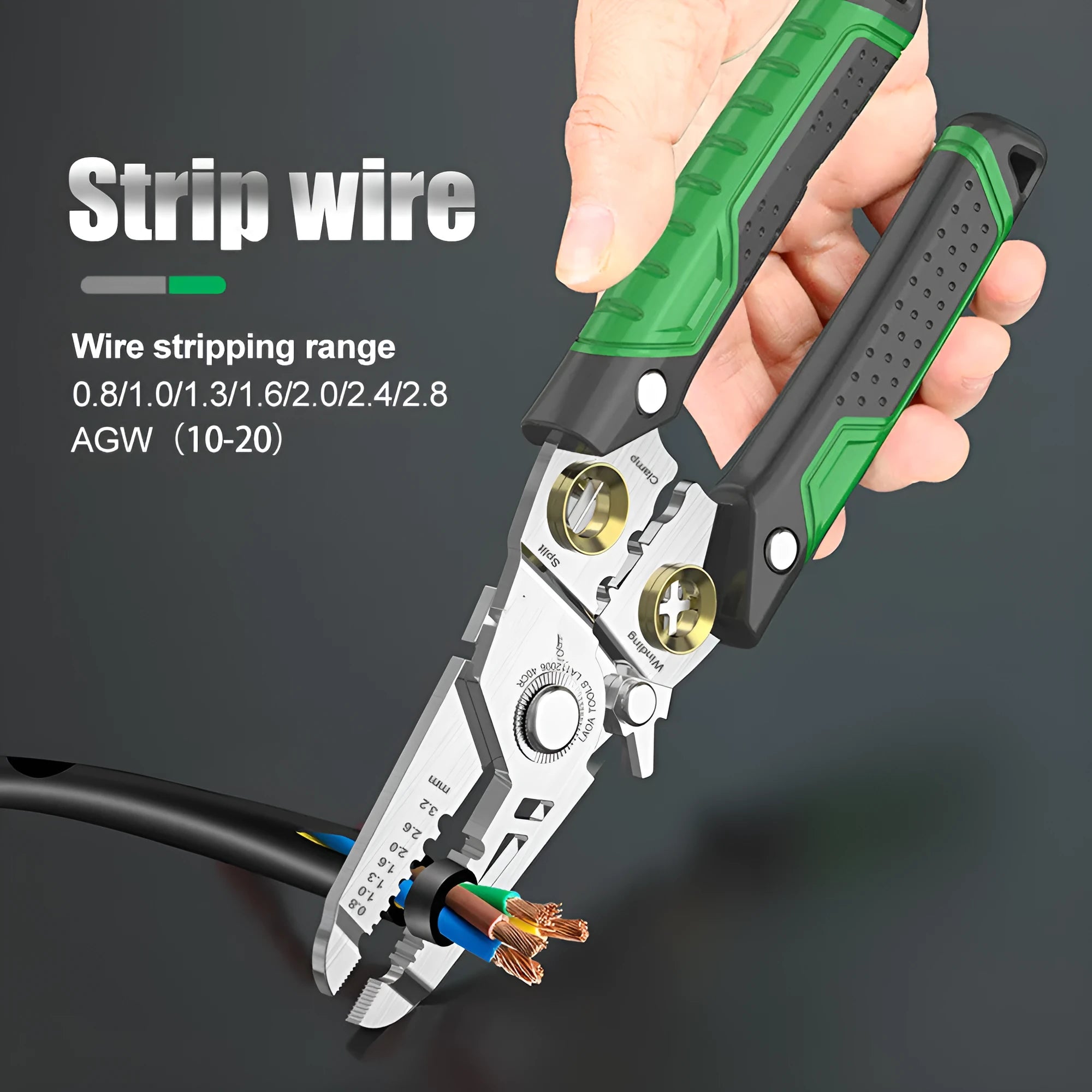 Multifunctional stainless steel wire stripper with seven stripping ports and two-colour ABS handle