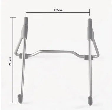 Grey aluminium alloy mobile phone and laptop stand with adjustable height and angle mechanism.