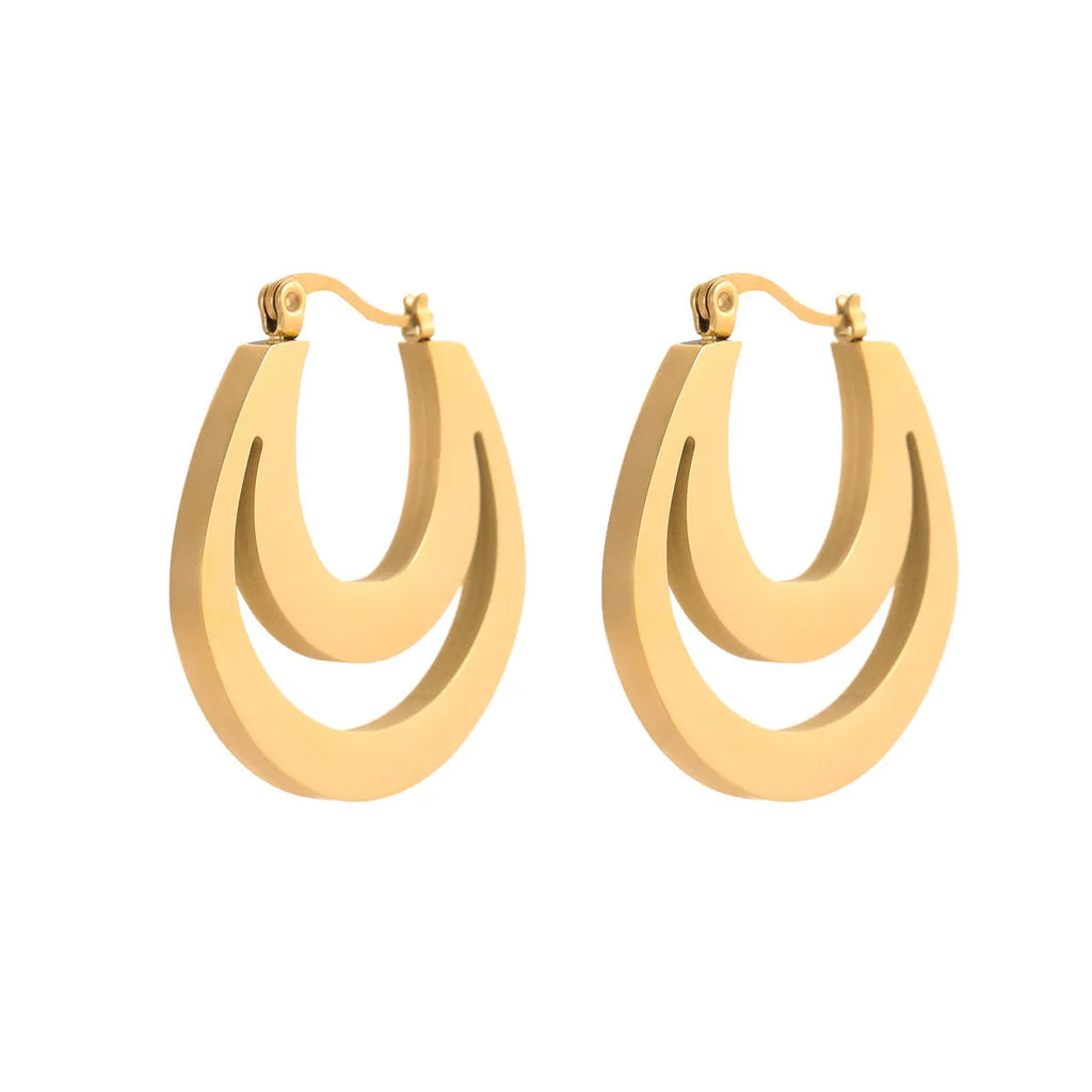 Geometric French earrings with round ring design in gold metallic finish