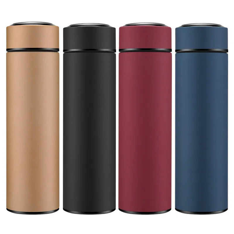 450ml stainless steel insulated water bottle in blue with optional temperature display on lid.