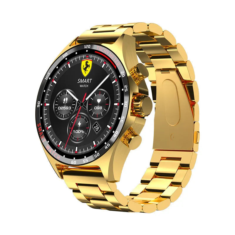 Smart watch with health monitoring display showing heart rate and activity data
