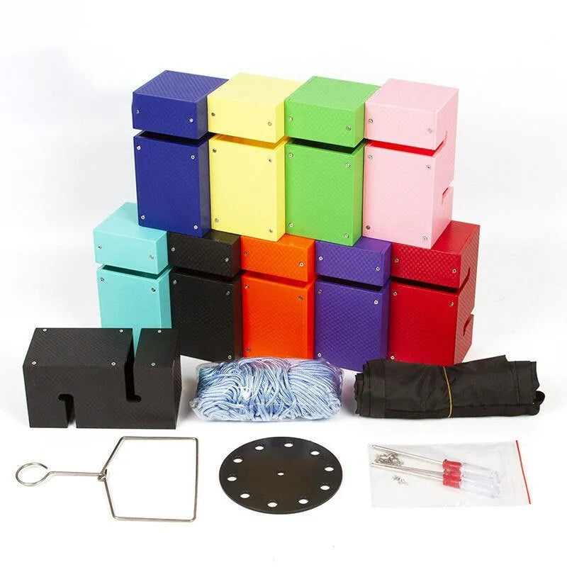 Team building game equipment with ABS plastic tower blocks and pull ropes for outdoor group activities