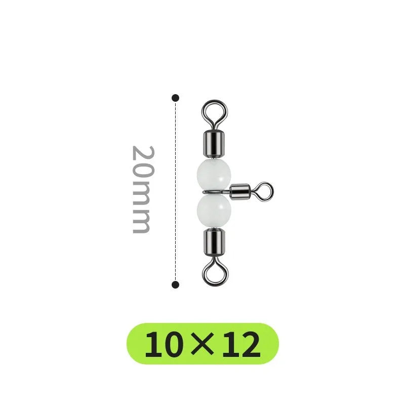 Copper luminous three-fork swivel fishing beads with 8-ring T-type balance fork on a blue background