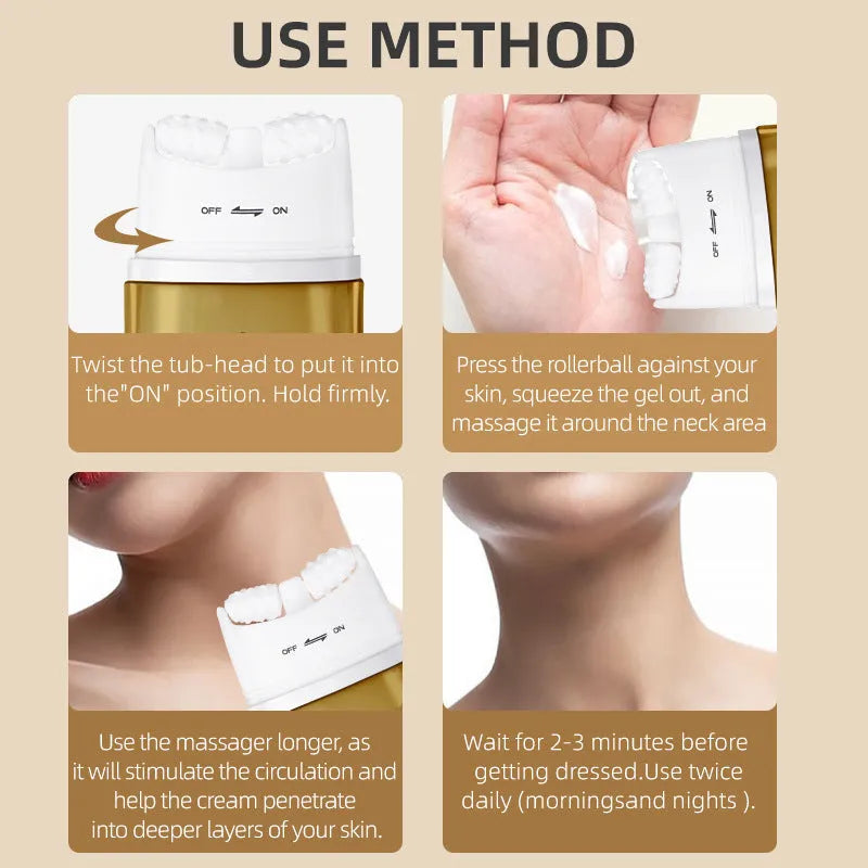 Neck moisturising cream with massage roller for dry skin application