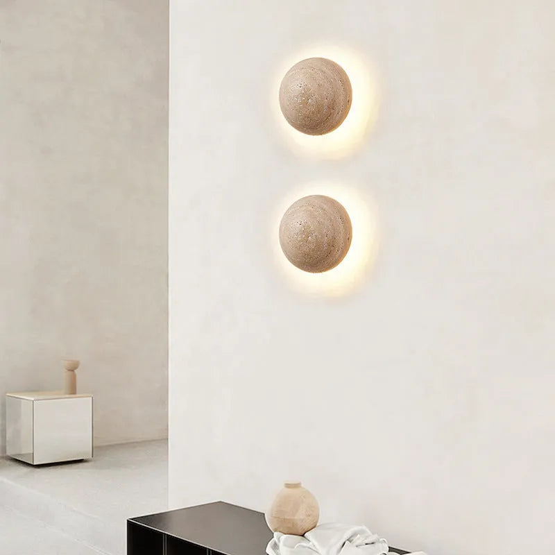 Yellow cave stone semicircle wall lamp with pull switch and iron construction
