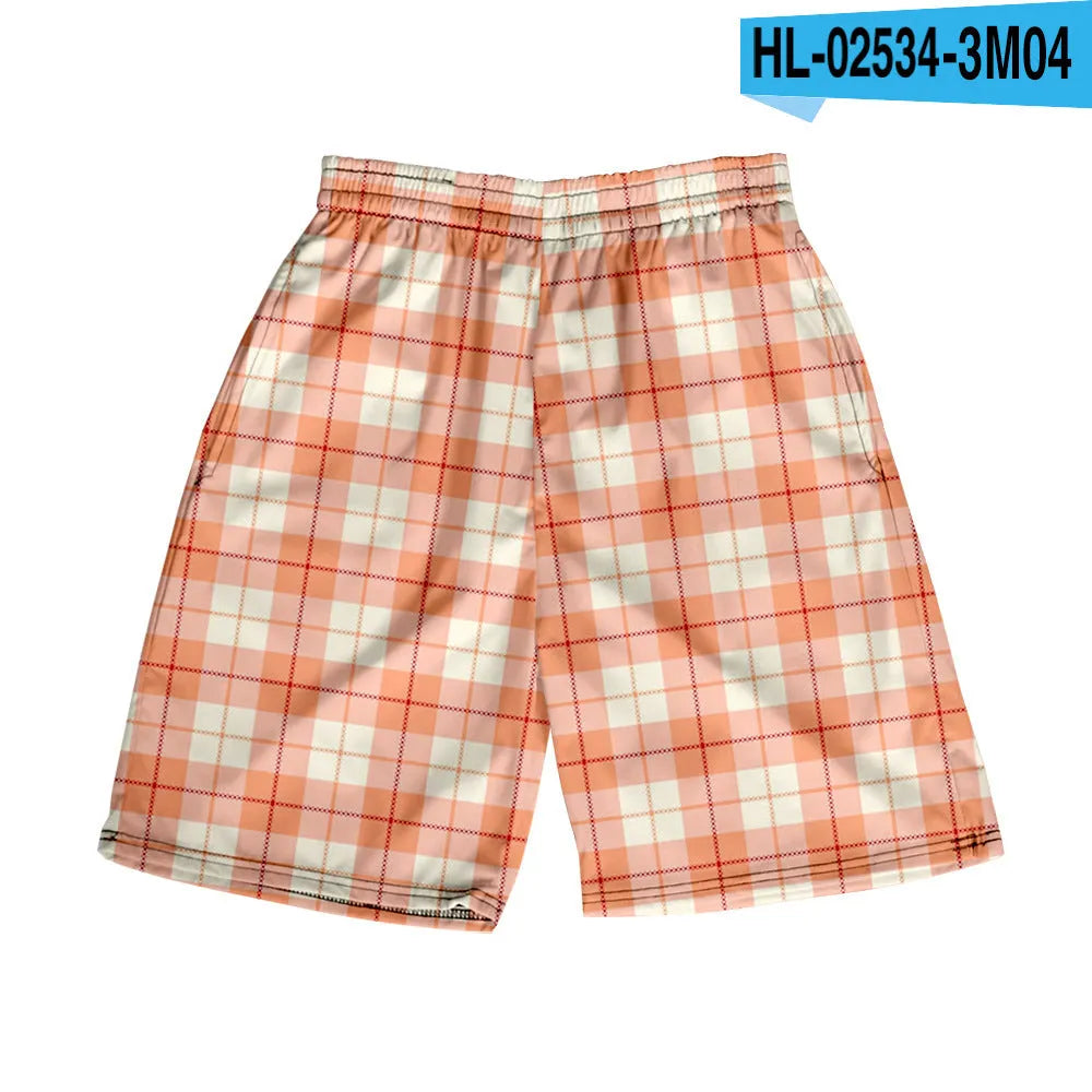 Men's plaid shorts with elastic waistband in straight leg fit for casual summer wear