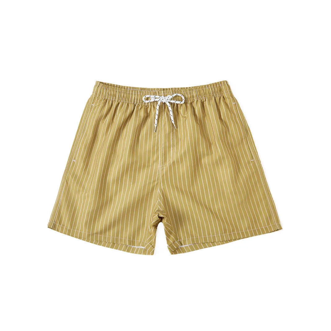 Striped casual shorts in light blue, shown front-on, with straight leg opening.