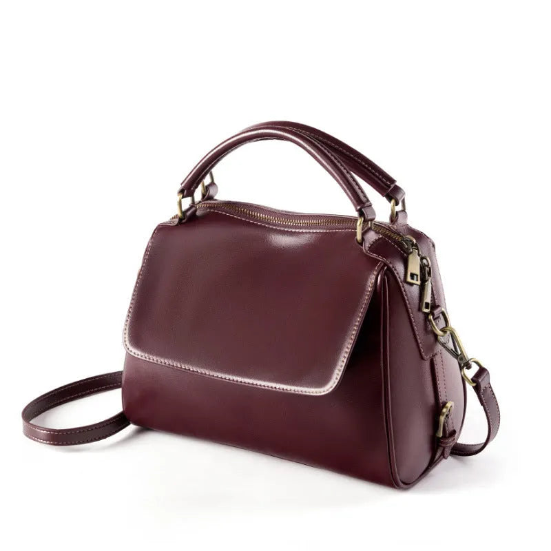 Women's genuine leather crossbody tote bag in cross square design with multiple compartments