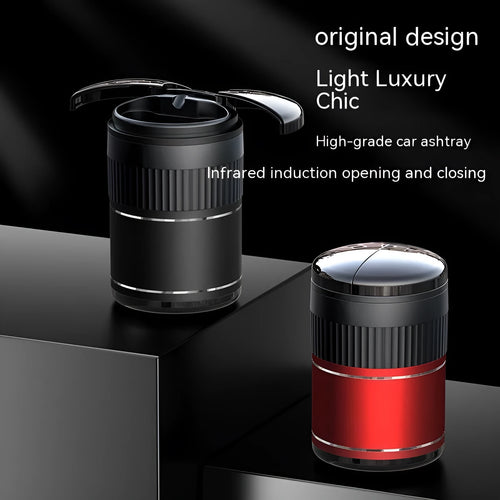 Metal automatic sensing car ashtray with touch lid in black, silver, red, or green