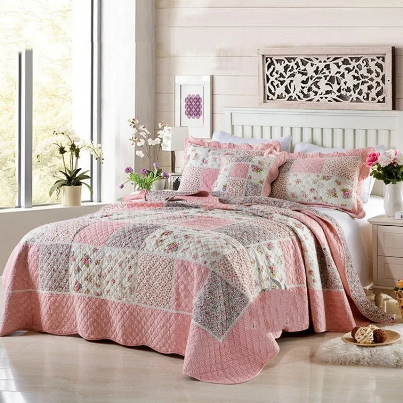 Pure cotton quilted bedspread three-piece set with bed cover and matching pillowcases