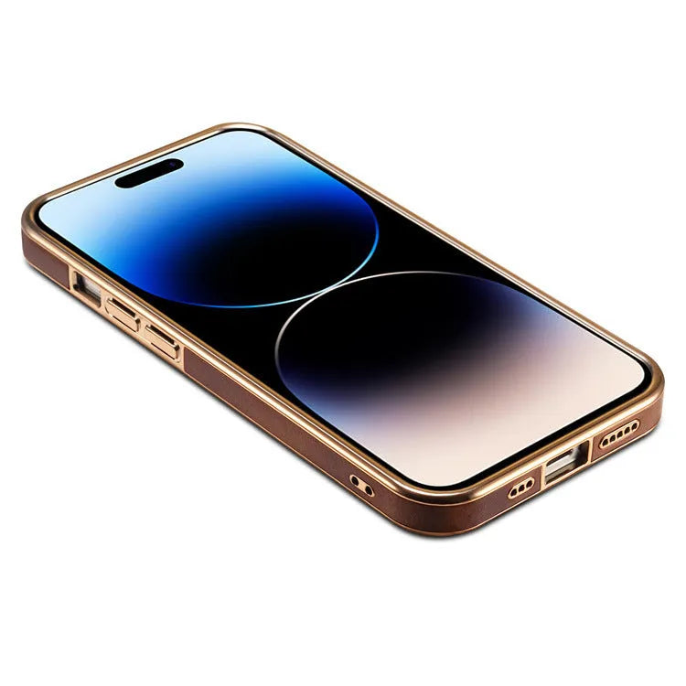 Handmade leather iPhone case in vintage oil wax leather showing slim profile and protective design