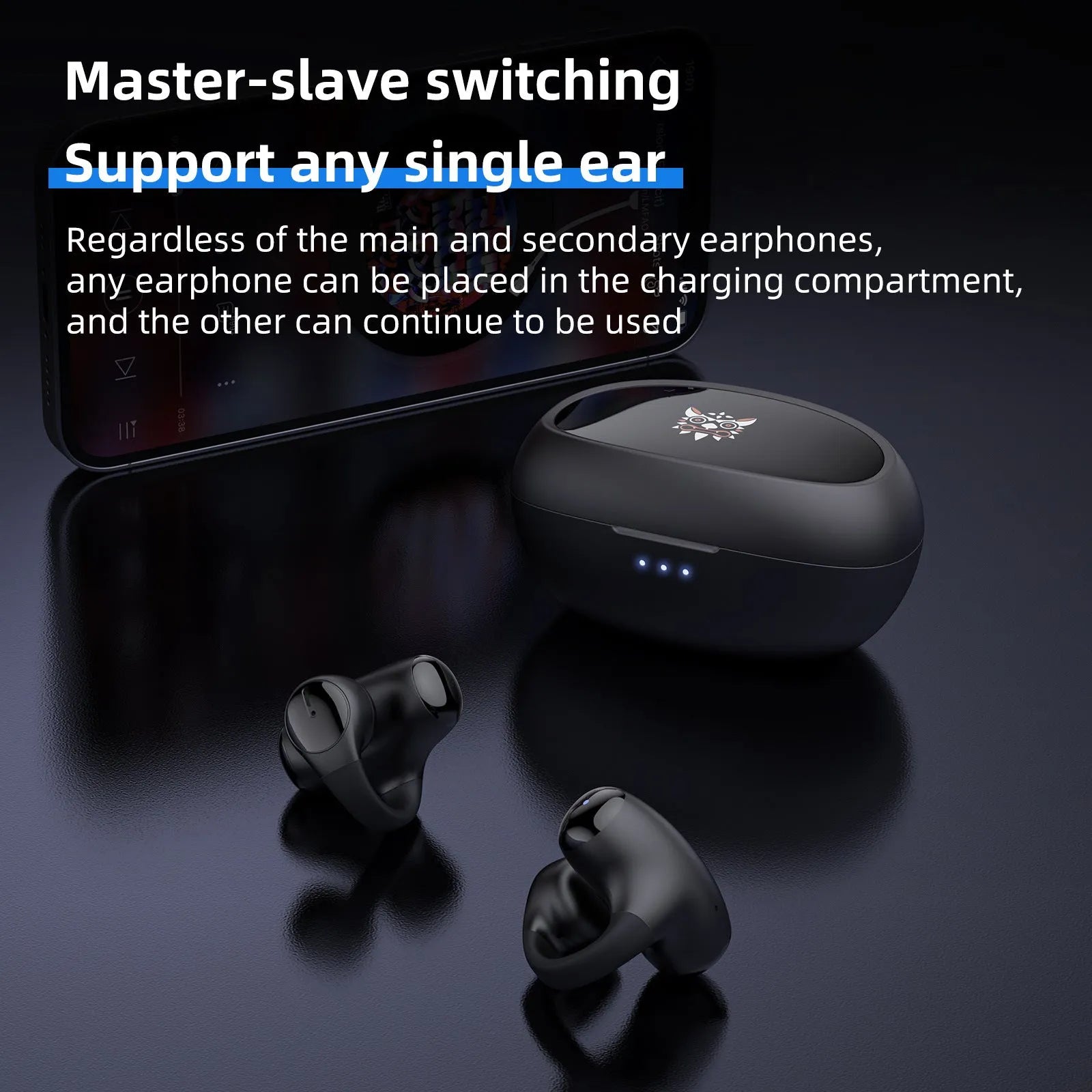T306 black and white Bluetooth gaming headset with ear hook design for sport and e-sports