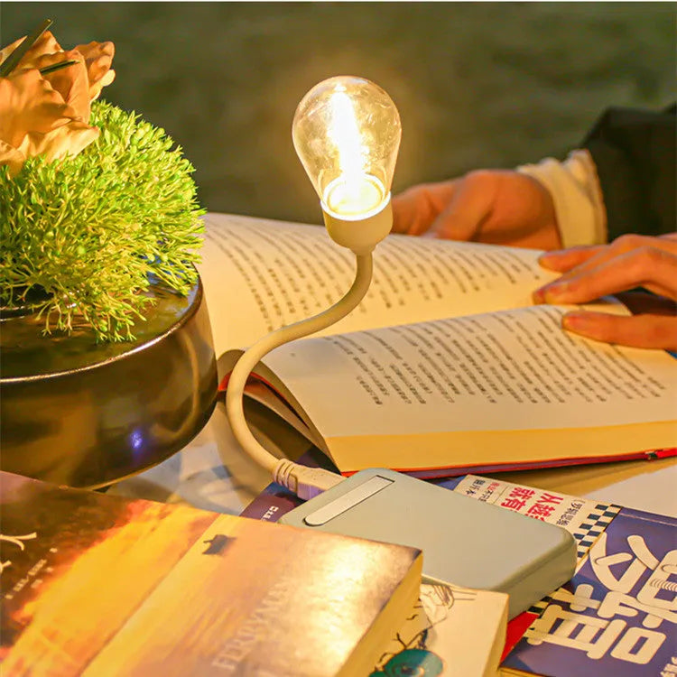 USB rechargeable folding night light with adjustable arm and tungsten S14 bulb